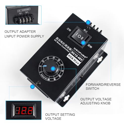 RATTMMOTOR DC Motor Speed Controller PWM 12V~48V DC Adjustable Electric Controller 1200W 25kHZ 40A with Speed Knob, LED Digital Voltage Display, Support Forward and Reverse