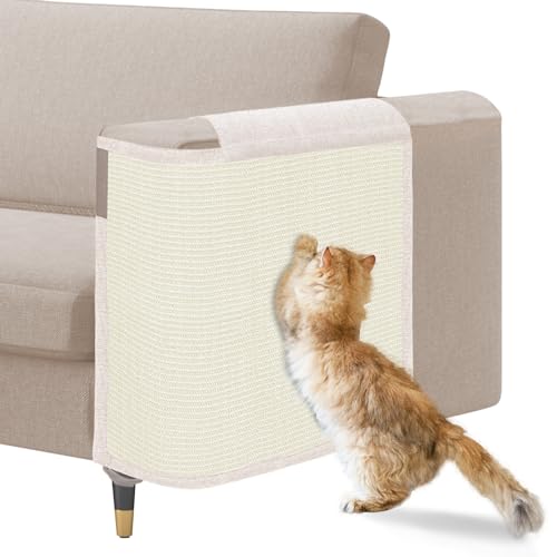 Cat Scratch Sofa Protector,23.6" L*19.6" W Cat Scratch Furniture Protector Pad, Couch Arm Sheild with Natural Sisal for Protecting Couch Sofa Chair Furniture(Beige/Left Handed)