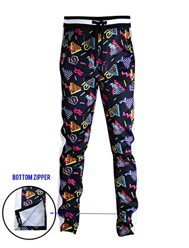Screenshot P11904 Mens Hip Hop Premium Slim Fit Track Pants - Athletic Jogger 80'S Retro Pattern Print Streetwear Bottoms-Black/Pop-Medium thumb #1