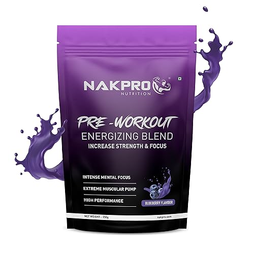 Image of NAKPRO Pre Workout Supplement Powder With 100Mg Caffeine, 1200Mg Creatine Monohydrate And 1200Mg Citrulline|Helps In Lean Muscle Building, Improves Workout Performance - 50 Servings (Blueberry, 250G)