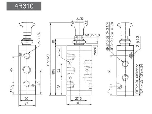 Électrovanne 4R210-08 robuste en alliage d'aluminium à commande manuelle 1/4"