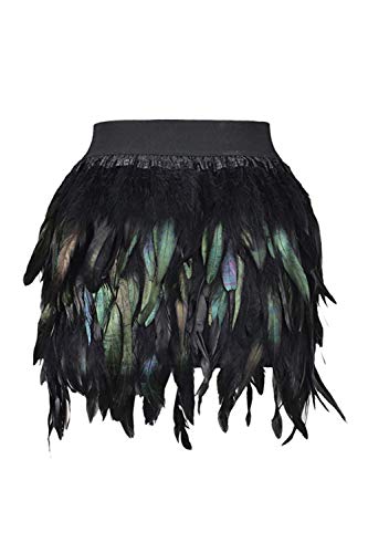 Zilcremo Faldas De Cóctel Cintura Elástica Mini Plumas para Mujer Negro XL