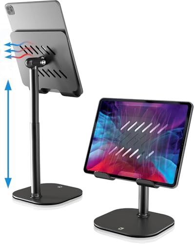 COOPER TabHolder 7-10 Height Adjustable Tablet Stand Premium iPad Stand for Desk 270 Tilt Portable Monitor Holder for 15.6-17 Displays for All iPad Kindle Surface Samsung Tablets (Black)