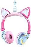 VERORAS Auriculares Infantiles con diseño de Unicornio y Gato Iluminado, con luz LED, Ajustable, Plegables, 85 dB de Volumen Limitado (Pétalo Unicornio)