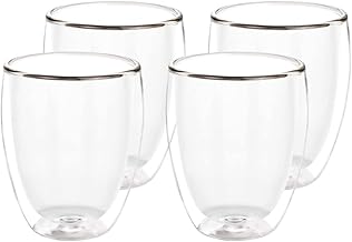 Recamania Set of 4 Double Walled 350ml Tumblers - Heat Resistant Glass - Ideal for Coffee, Tea, Cold Drinks or Desserts