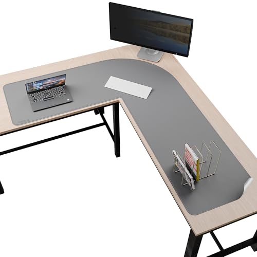 Image of Chihein 53.2 inch x 65 inch x 19.7 inch L Shaped Leather Desk Mat - Big Gaming Corner Desk Pad, Non-Slip Waterproof Surface, Easy to Clean, Perfect for Office, Home (Gray /White)