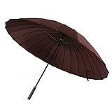 Meichoon 24 Ribs Umbrella for Rain Fashion Large Size Long Handle Straight Anti-UV Sun Stick Umbrella Brown