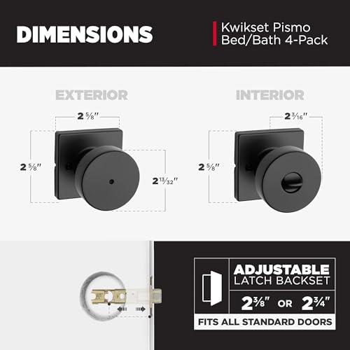 Image of Kwikset Pismo Interior Square Privacy Door Knob with Lock, Door Handle for Bathroom and Bedroom, Matte Black Keyless Push Button Lock Doorknob