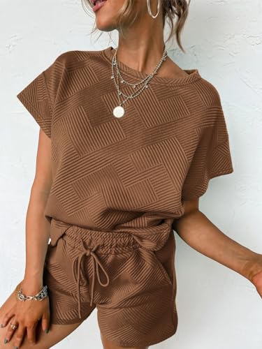 Image of UNCLECAT Womens 2 Piece Lounge Sets Short Sleeve Tops and Shorts Travel Outfits Pajama Set with Pockets
