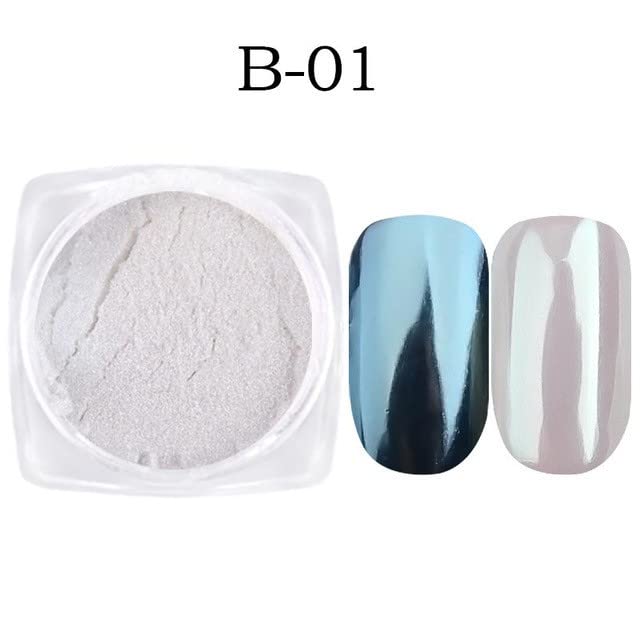 7 Boxes Powder High Gloss Glitter Nail ArtMirror Effect Aurora Magic Pearlescent White Nail Powder Pigment