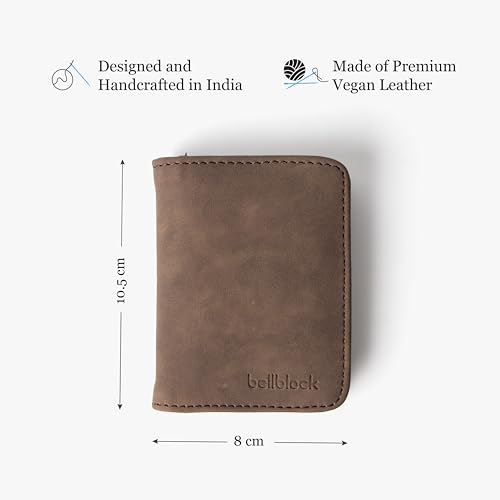 Image of Bellblock Minimal Card Holder for Men /Women | Slim Handcrafted Mens Card Wallet | Upto 7 Cards & Folded Cash | Vegan Leather | Brown (Pack of 1)
