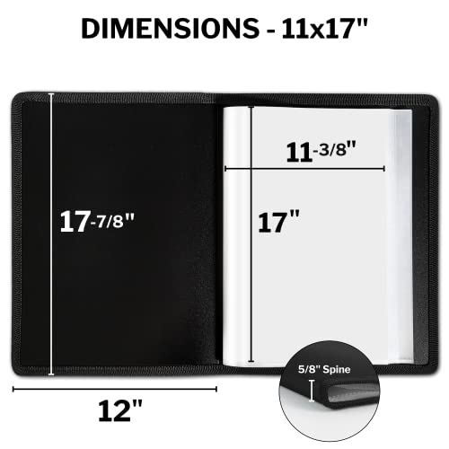 Dunwell Art Portfolio 11X17 - (Black) Large Portfolio Folder For Artwork, 11 X 17 Art Folder Has 24 Pockets, Display 48 Pages, Portfolio Album For Artwork Storage, Presentation Book With Clear Sleeves #TOP2