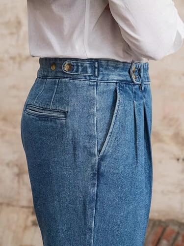 Men's Denim Pants Classic Gurkha Casual Regular Fit Trousers Dress Jeans2