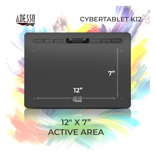 Image of Adesso Graphics Drawing Tablet Pad, 12x7 Inch, Black, 8 Customizable Keys