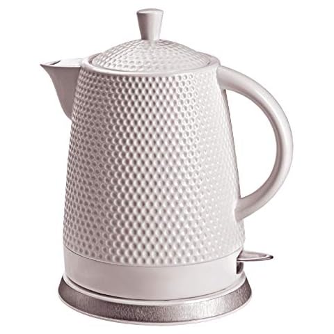 KVOTA Elektrischer Keramik Wasserkocher, Teekessel 1,5 L, 1500W, Noppen-Design, weiß, abnehmbarer Deckel Cover