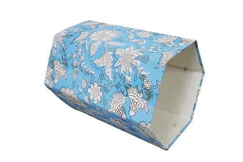 Image of Generic 3.3 Gallon Cotton Hand Block Printed Paper Waste Basket |Small Decorative Trash Can for Housewarming Gifts in Living Room, Bedroom, Bathroom | Eco-Friendly, Plastic-Free (1, SKY WHITE FLOWAR)