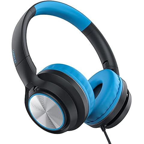 LORELEI E7 Kids Headphones with Microphone, Safe Volume Limiter 85/94dB, Foldable Stereo Tangle-Free On-Ear Wired Headphones for Toddlers/Boys/Girls/School/iPad/Laptop/Travel (Black&Blue) Cover