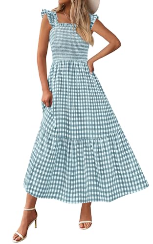 Image of PRETTYGARDEN Women's Summer Dress Casual Ruffle Strap Gingham Midi Sundress