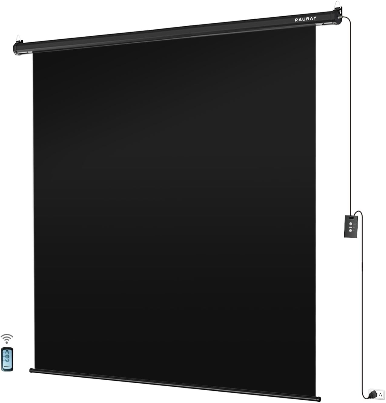 RAUBAY Motorized Pull Down Black Screen Backdrop - 78.7" x 86.6" Collapsible Wall-Mount Background for Professional Video Production, Photography Studio, Video Conferencing and YouTube, TikTok Creator Wider(78.7 x 86.6in) Black