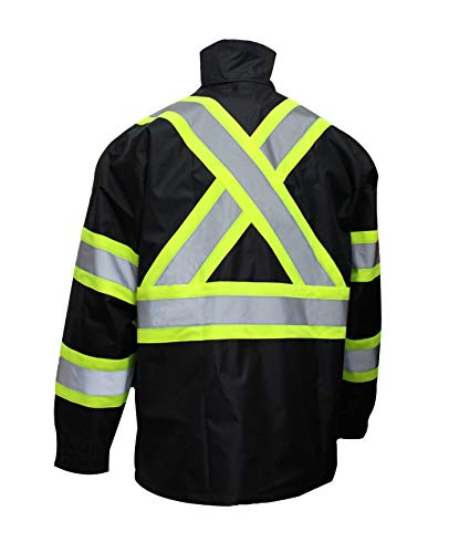 Rk Safety Tbk66 Class 3 Rain Suit, Jacket, Pants High Visibility Reflective Black Bottom With X Pattern(Large, Black) #TOP3