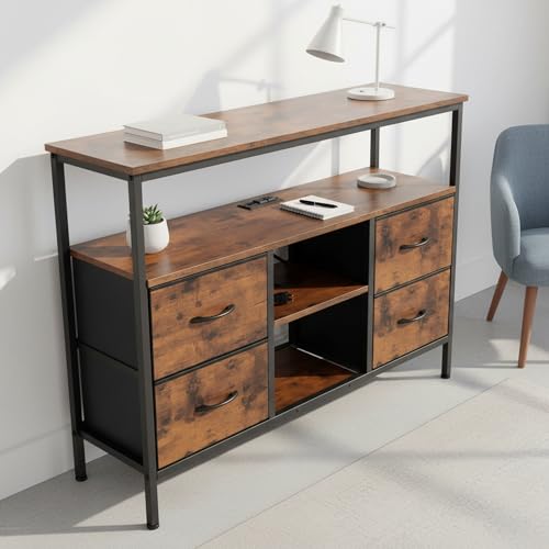 Homy Casa Industrial Bookshelf with Power Outlets & USB...
