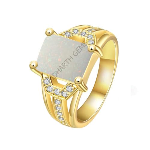 Bague Panchdhatu opale blanche 7.60 cts plaqué or ajustable homme