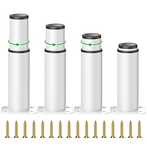 JOLIGAEA 4 Pièces Pieds de Meubles Réglables, 12cm Pied Cuisine Réglables, Hauteur Réglable est de 0 à 70 mm, Ronds Métal Acier Inoxydable Canapé Jambe Table Pieds, Pieds d'armoire avec des Vis, Blanc