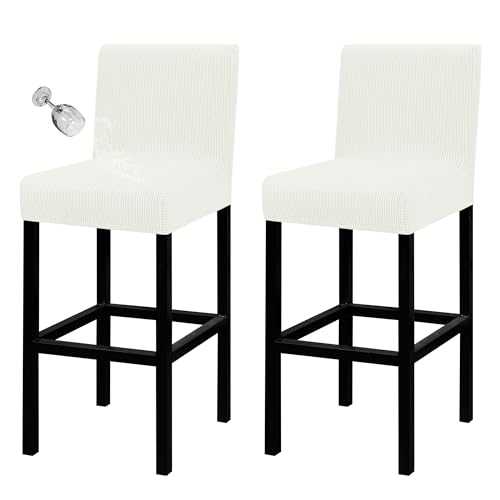 Easy-Going Waterproof PU Leather Seat Covers for Dining Room Chairs Set of 4, Stretch Fit Removable Chair Seat Protector Slipcovers with Elastic Band, Beige Beige 4
