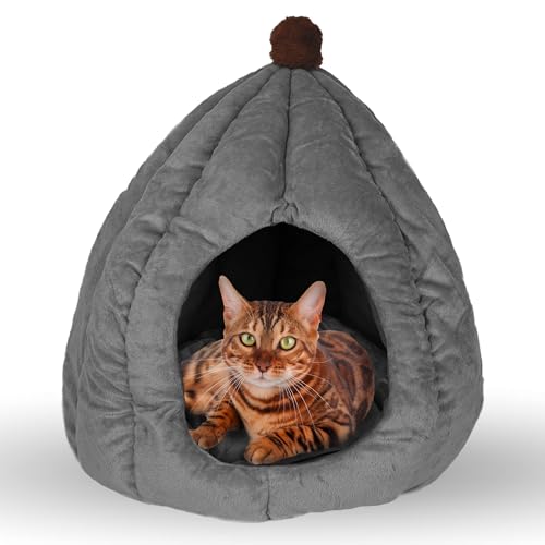 Crea Caty - Cuccia per gatti Morbida Calda Lettino casa Letto Igloo Interno casetta cuccetta Chiusa per Gatto, Cani Piccoli, lettino Cuccioli.Nicchia nido per Gatti. (GRIGIO TENUE)