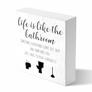 Funny Bathroom Wooden Box Sign Decor for Women Men, Life is Like The Bathroom Wooden Plaque for Bookshelves Tables Living Room Shelf Bedrooms Office Tabletop Decorations 5 x 5 Inches Funny Bathroom Wooden Box Sign Decor for Women Men Life is Like The Bathroom Wooden Plaque for Bookshelves Tables Living Room Shelf Bedrooms Office Tabletop Decorations 5 x 5 Inches
