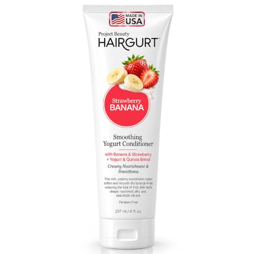 Hairgurt Strawberry Banana Smoothing Yogurt Conditioner – Frizz Control for Color-Treated Hair – Natural, Sulfate-Free, 8 oz