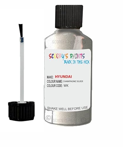 Scoobys Paints Back In The Mix Champagne Silver Touch Up Paint For Hyundai I20 Wk 2009-2016 30Ml Bottle Brush Scratch Stone Chip Repair Pen