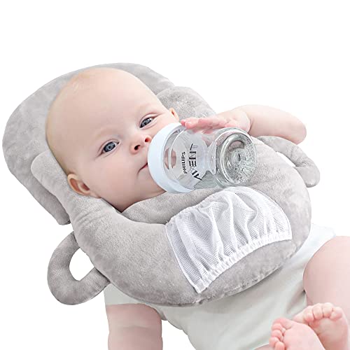 Image of cikiciki Feeding Pillows, Multifunctional Portable Baby Feeding Pillows Detachable Self-Feeding Lounger Baby Bottle Holder Infant Nursing Pillows(Gray)