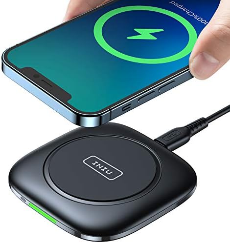 INIU Wireless Charger, 15W Qi-Certified Fast Wireless Charging Pad with First-Seen Smart Adaptive Indicator Stand for iPhone 12 11 Pro Max XR XS X 8 Plus Samsung S20 S10 Note20 AirPods LG Google etc.
