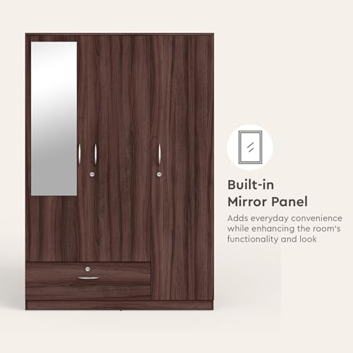 Image of Interio by Godrej Wardrobe, EWA 3-Door Engineered Wood Wardrobe with Mirror