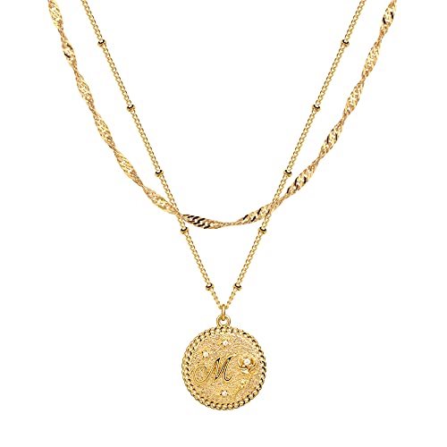 OSIANA Collar en capas chapado en oro de 18 quilates con dije de cruz con letra del alfabeto, cadena de gargantilla multicapa de la A a la Z, regalo personalizado para mujeres y adolescentes, Latón Cover