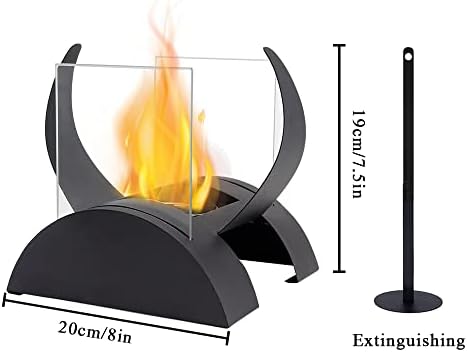 JHY DESIGN Square Bioethanol Fireplace with Two-Side Glass 19cm Tall Tabletop Fireplace Bio Ethanol Fireplace Pits Heater for Indoor Outdoor Balcony Living Room