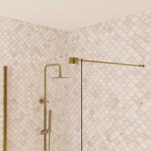 Miniatura 2 de Baikal Mampara De Ducha. Panel Fijo De 100cm. Perfil Oro Mate. Cristal Transparente Templado 8mm De Espesor. Tratamiento Antical. Alto 195 Cm. Brazo Adaptable 60-100cm.