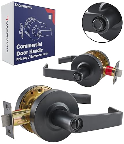 OAKMOORE Commercial Door Handle Black - Grade 2 Lockset - Door Lever Schools Offices Industrial UL CUL & ADA – ANSI A156.2 (Privacy (Bathroom))