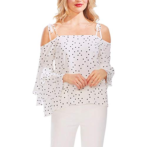 Vince Camuto Womens Scattered Polka Dot Off-The-Shoulder Blouse Black-Ivory M
