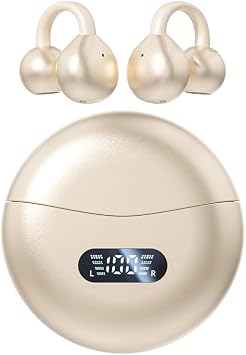 Piluyaa Clip-on Earbuds,Open Ear Earbuds Wireless Bluetooth 5.4, Lightweight Open Ear Headphones with C-Shaped Bridge,Slim Hook,60H Battery,Waterproof,for Glasses Wearers and Workouts Off White