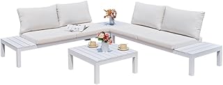 MOMMAHOME® Conjunto Muebles de Jardín Rinconera Aluminio | Muebles para terraza/Exterior | Set de Aluminio, Cojines | TEIDE Color Blanco | 2 Sofá 2 Plazas + 2 Mesita Auxiliar