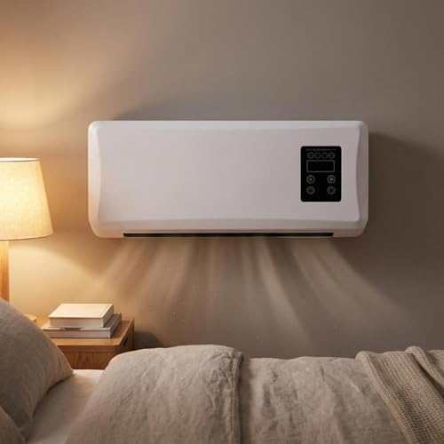 KinderCoring Wall Heater Electric Space Heater Panel Heater With 1500W Heating Fan Long Timer Easy Wall Install Suitable For Living, White, US Plug 110V Cloth