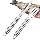 Fish Scale Remover Tool, Stainless Steel Fish Descaler Scraper with Non-Slip Handle & Cleaning Brush for Fast and Easy Fish Scaling, Peeling and Cleaning (Silver)