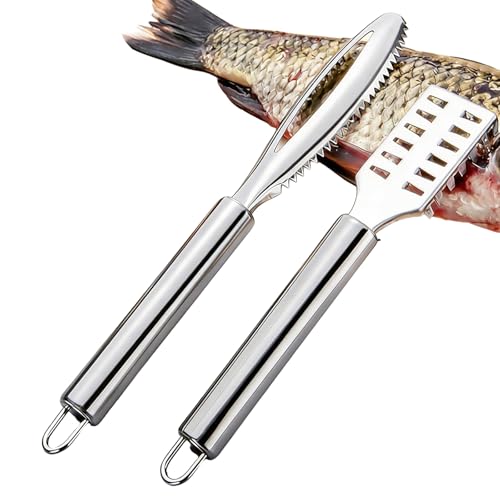 Fish Scale Remover Tool, Stainless Steel Fish Descaler Scraper with Non-Slip Handle & Cleaning Brush for Fast and Easy Fish Scaling, Peeling and Cleaning (Silver)