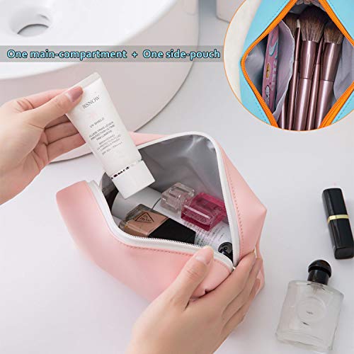 Newsight Waterproof Pu Leather Makeup Bag For Women - Compact And Portable Travel Toiletries Organizer, Zipper Pouch, Washable Cosmetic Bag And Accessories Holder (Pink) #TOP1
