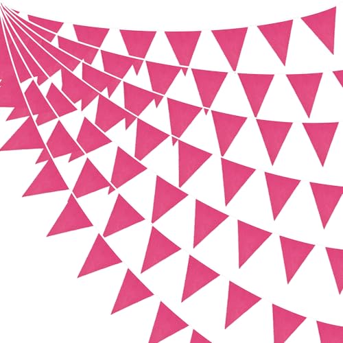 46Ft Hot Pink Party Decorations Hot Pink Burlap Banner Triangle Pennant Flag Linen Garland Streamers for Women Girls Vintage Birthday Wedding Rustic Princess Anniversary Party Decorations