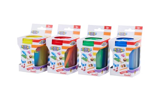 Simba Art & Fun Knetdose mit Zubehör – Zufällige Auswahl aus 4 Sets, mit Knetpresse, 3 Förmchen, Cutter & 2x 50 g Knete, kreatives Bastelspielzeug ab 3 Jahren