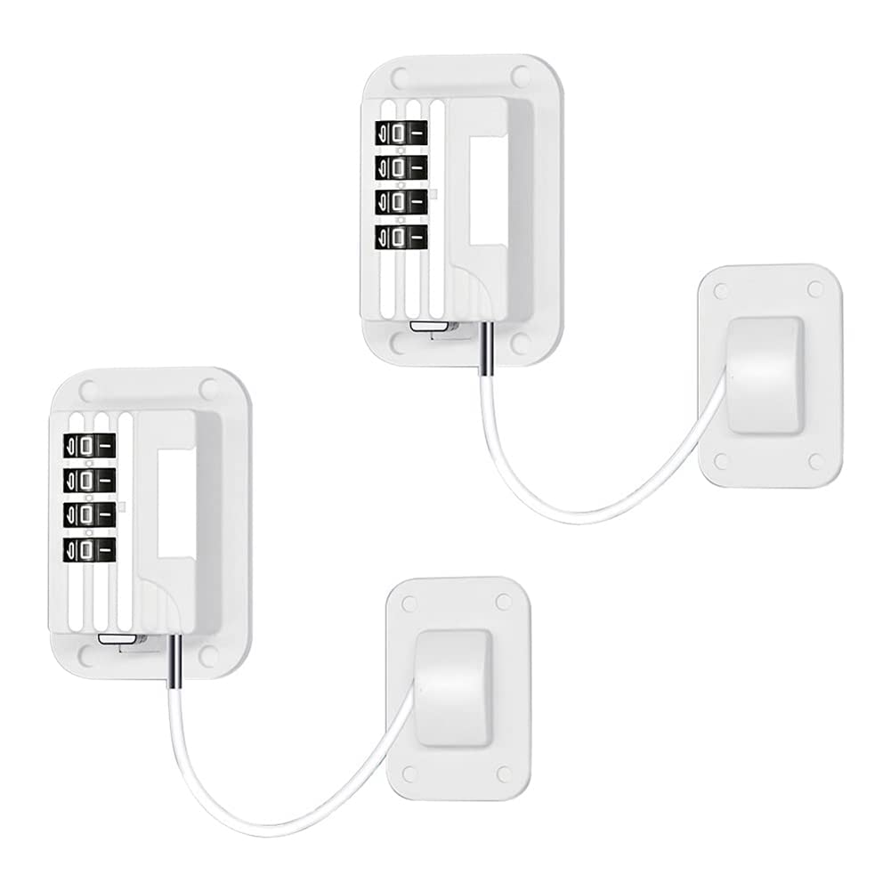 Nudiuhis Pack of 2 Fridge Lock with Code No Drilling, Fridge Locks for Refrigerators, Child Safety Locks Window Drawer Safety Locks Cupboard Lock