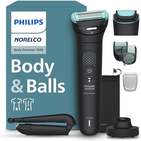 Philips Norelco Body Groomer 7000 Series, Men's Whole Body Groomer, Contour-Following 2D Flexing Head, Triple Protect Shave System & Intimate Body Hair Trimmer, 100% Showerproof, BG7480/50